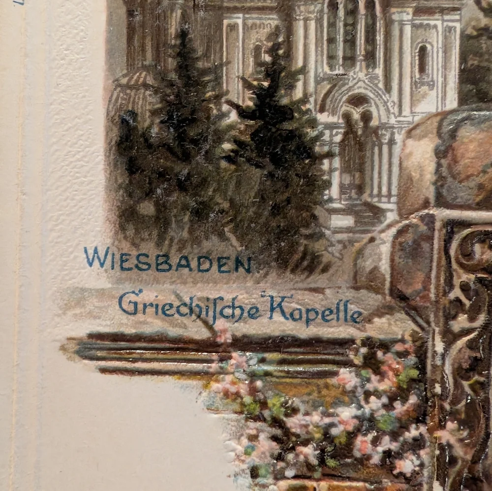 Vintage German Postcard of Wiesbaden Greek Chapel